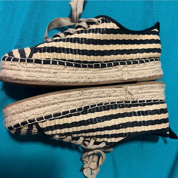 Sam Edelman Celina Striped Raffia Black Espadrille Platform - Picture 3 of 4